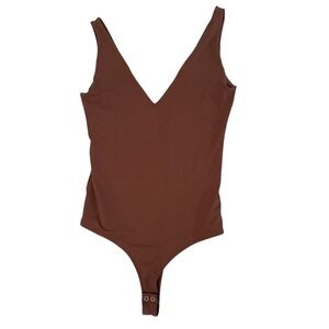 REORIA Brown V Neck Bodysuit Size M Soft Y2K Style Retro